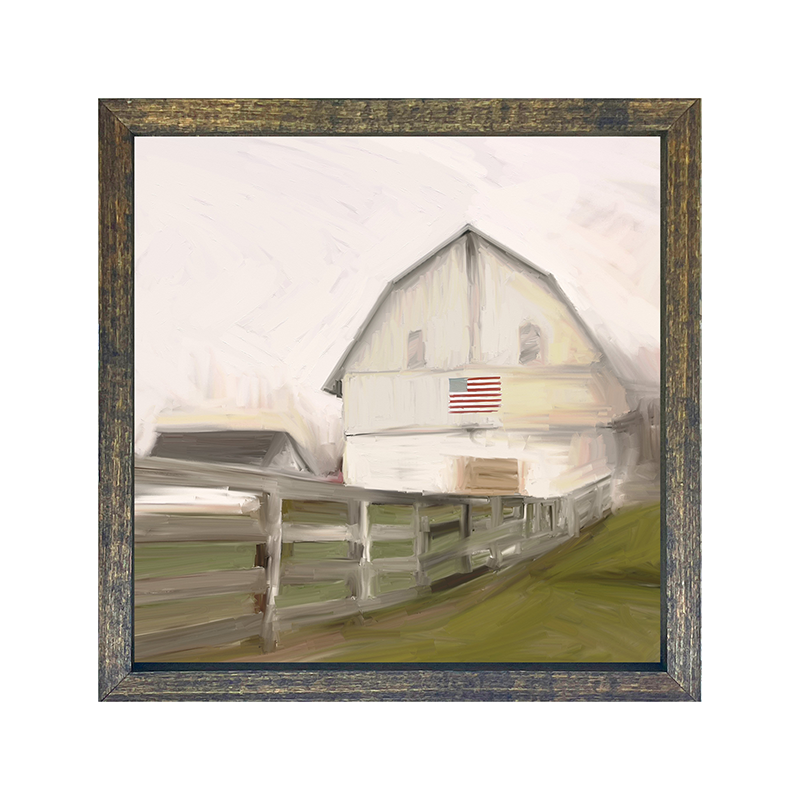 Patriotic Barn with fence