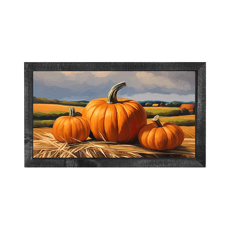 Trio of pumpkins on Hay - Horizontal Frame