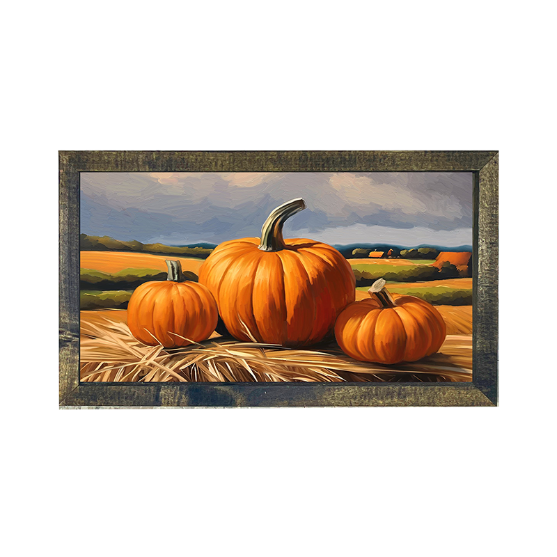 Trio of pumpkins on Hay - Horizontal Frame