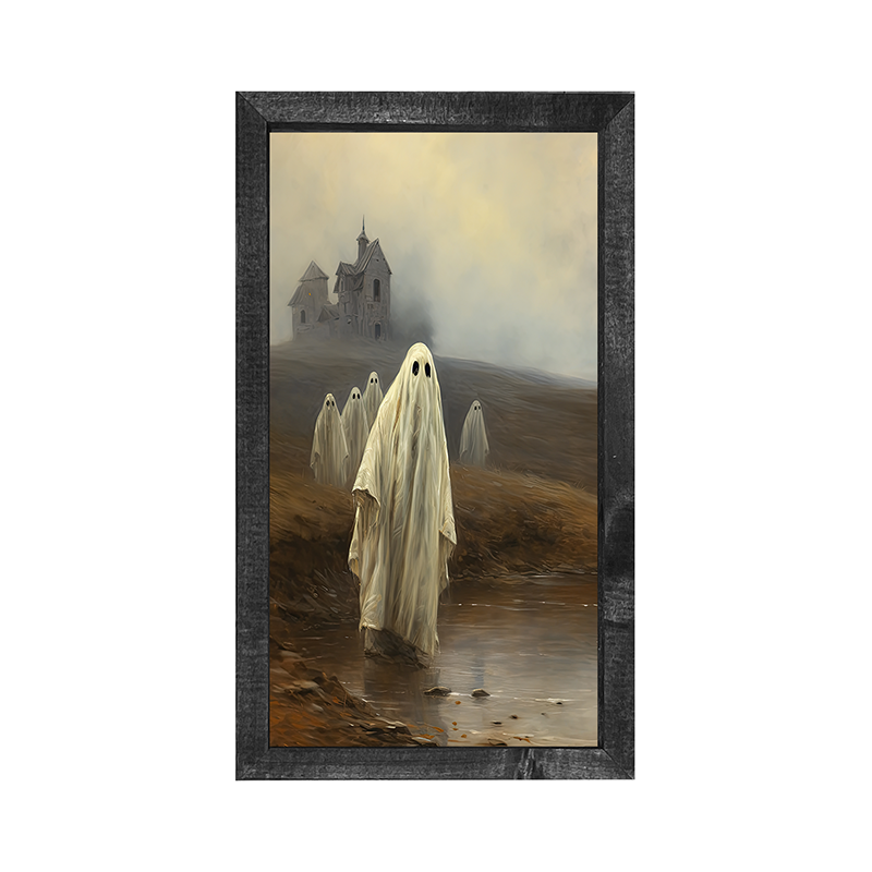 Ghosts in front of old house - Vertical Frame