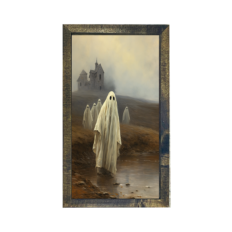 Ghosts in front of old house - Vertical Frame