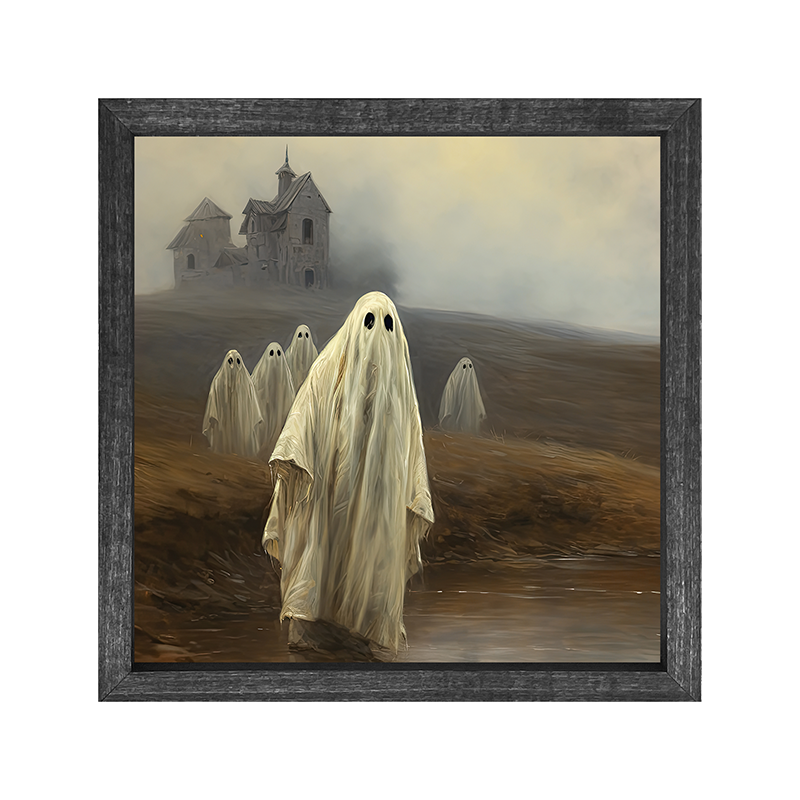 Ghosts in front of old house