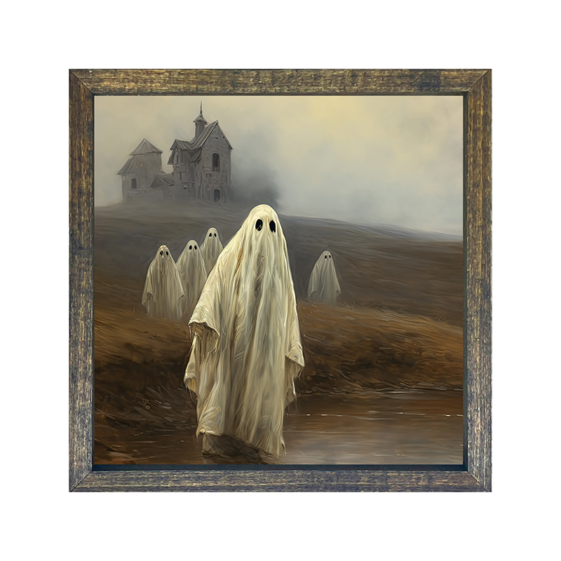 Ghosts in front of old house