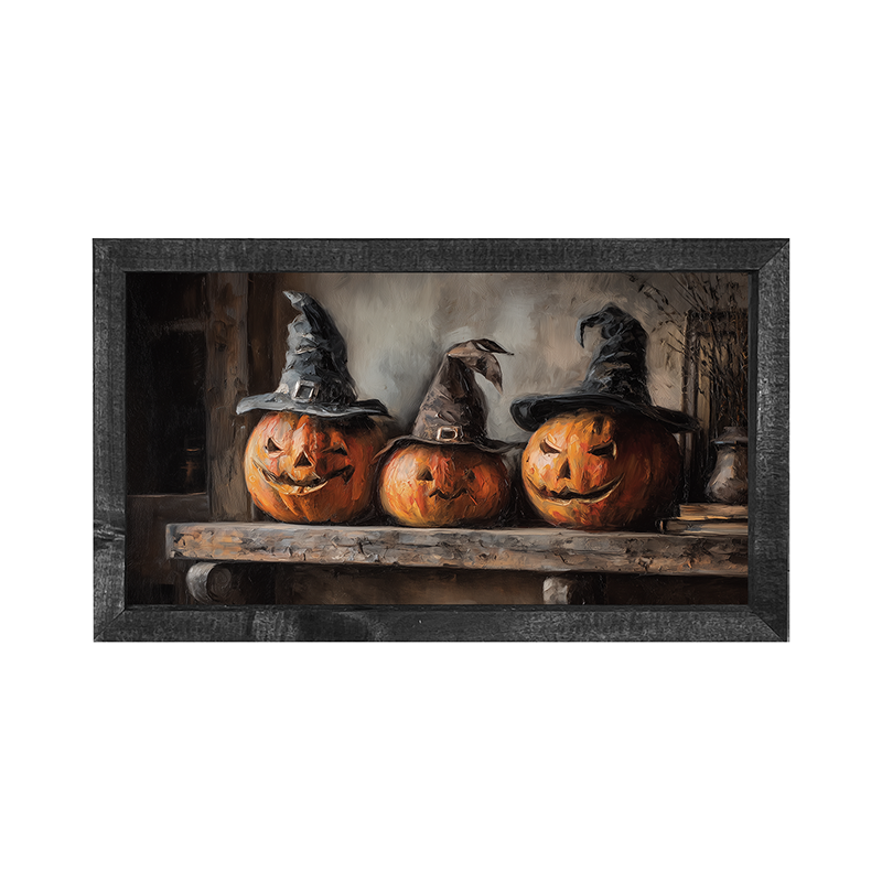 Trio of Jack-o-Lanterns in Witch Hats - Horizontal Frame