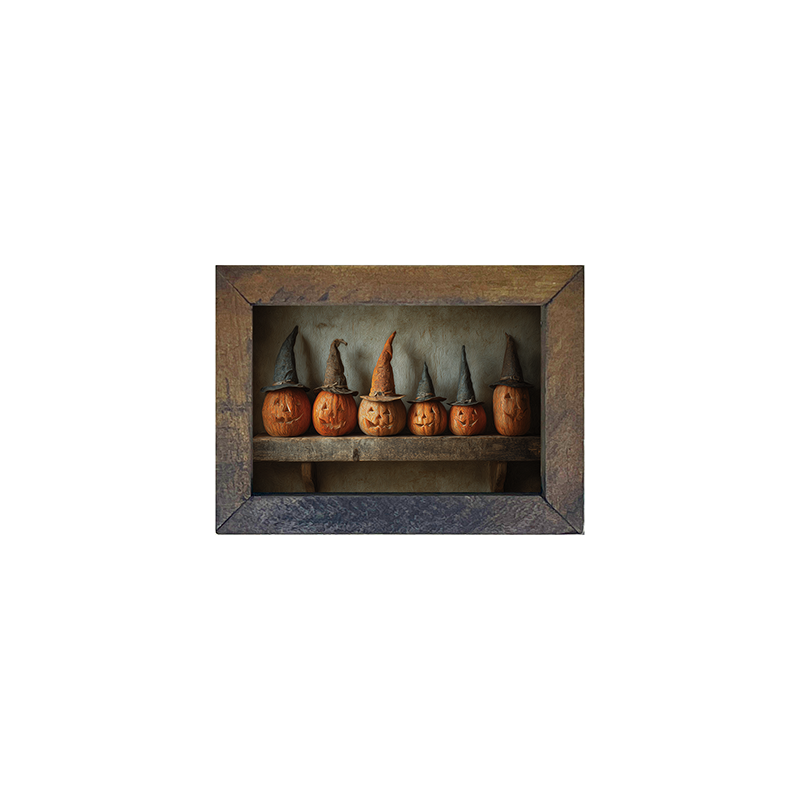 Shelf Full of Jack-o-Lanterns in Witch Hats - Horizontal Frame