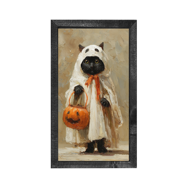 Trick or Treating Pets - Cat as a Ghost - Vertical Frame
