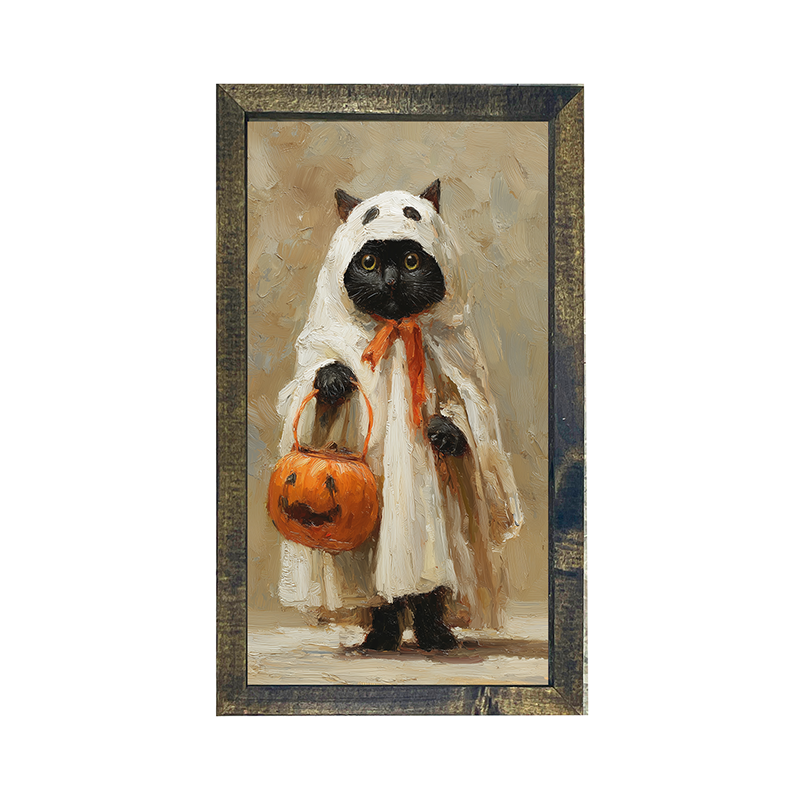 Trick or Treating Pets - Cat as a Ghost - Vertical Frame