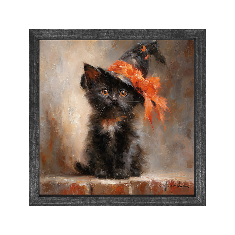 Black Kitten with Witch Hat