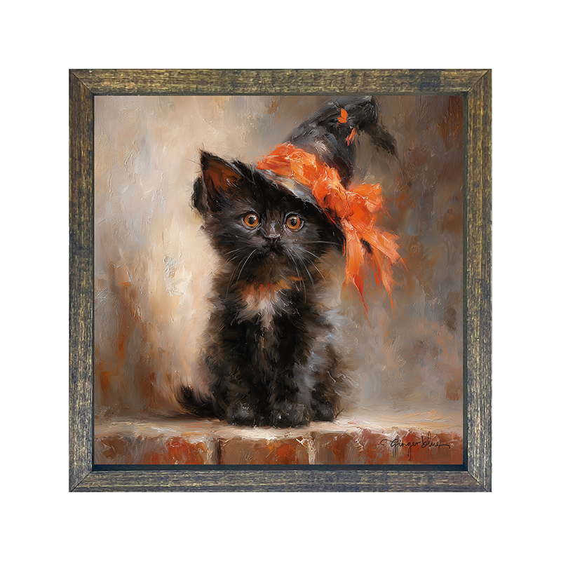 Black Kitten with Witch Hat