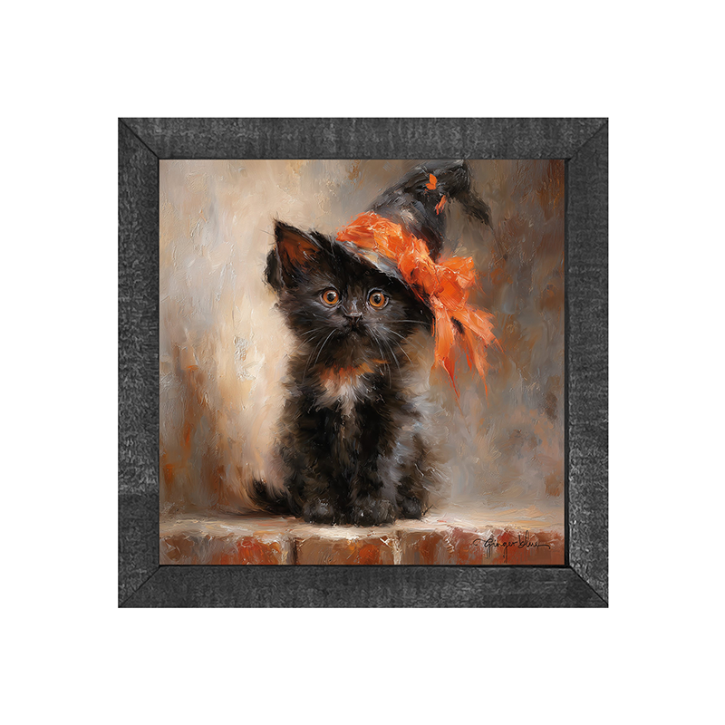 Black Kitten with Witch Hat