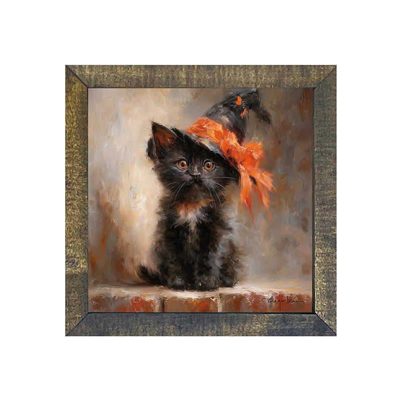 Black Kitten with Witch Hat