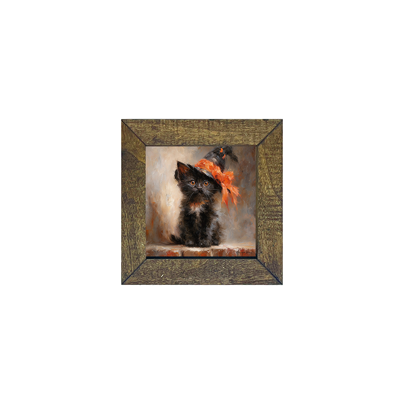 Black Kitten with Witch Hat