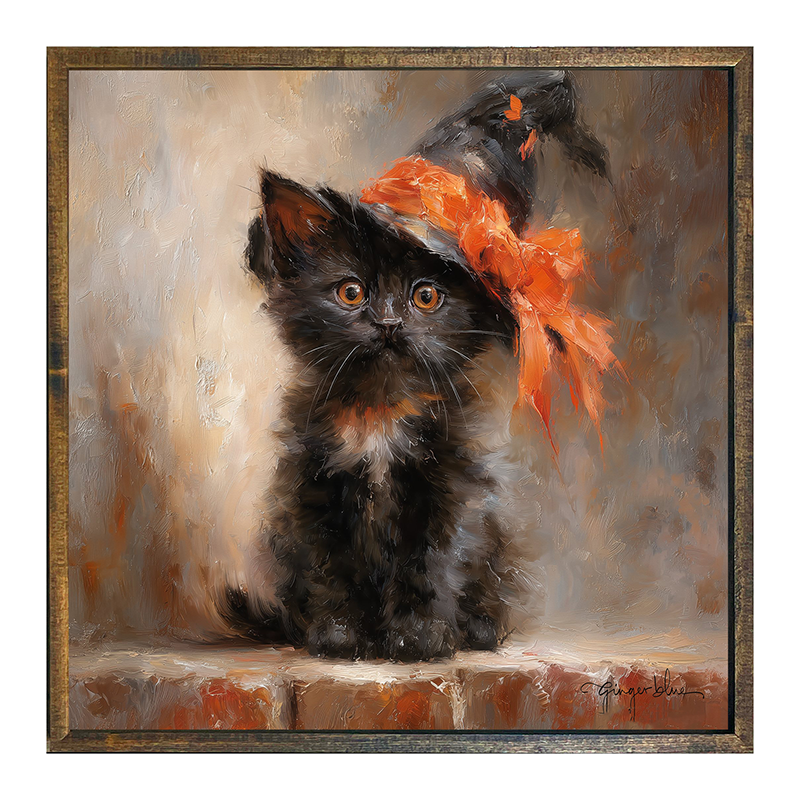 Black Kitten with Witch Hat