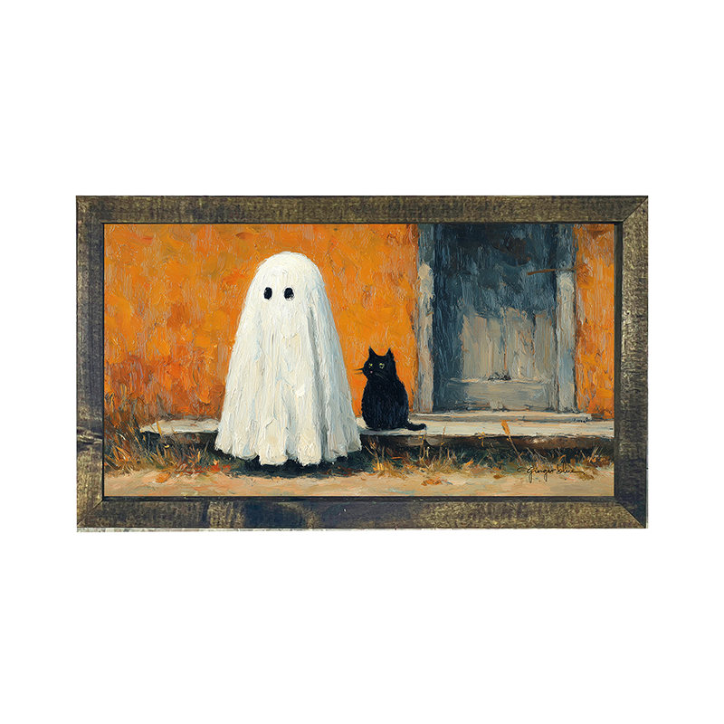 Ghost with Black Cat - Horizontal Frame