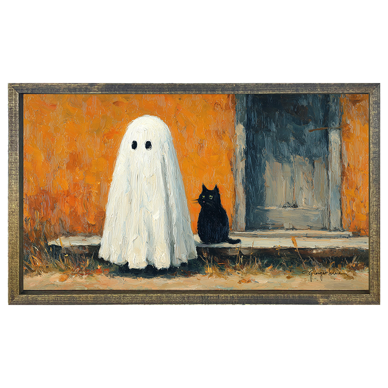 Ghost with Black Cat - Horizontal Frame