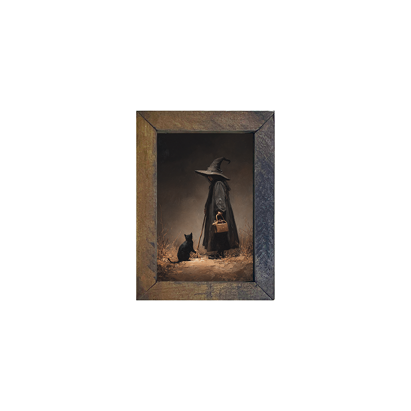 Witch with Black Cat on Path - Vertical Frame