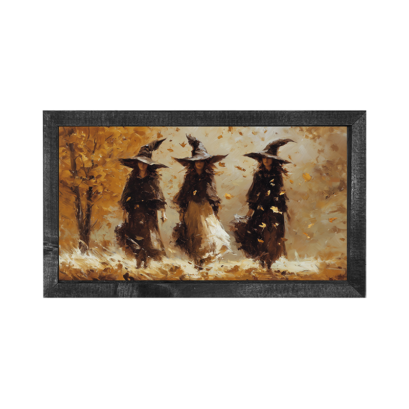 Three Witches Walking in Golden Leaves - Horizontal Frame