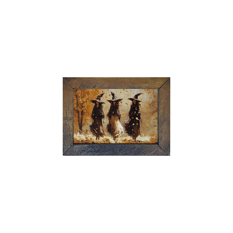Three Witches Walking in Golden Leaves - Horizontal Frame