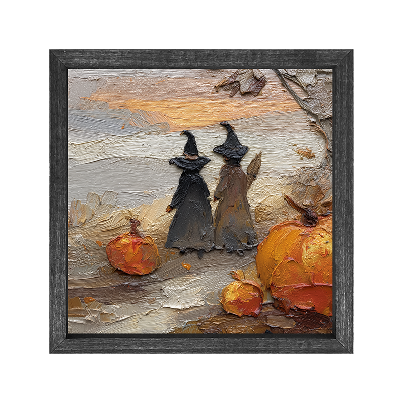 Two Witches with Pumpkins - Square Frame