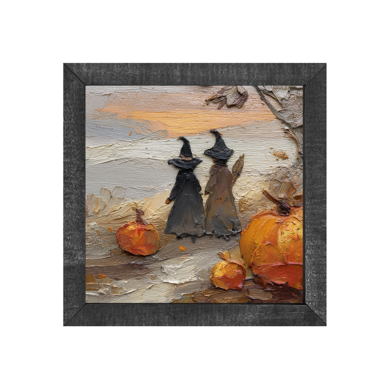 Two Witches with Pumpkins - Square Frame