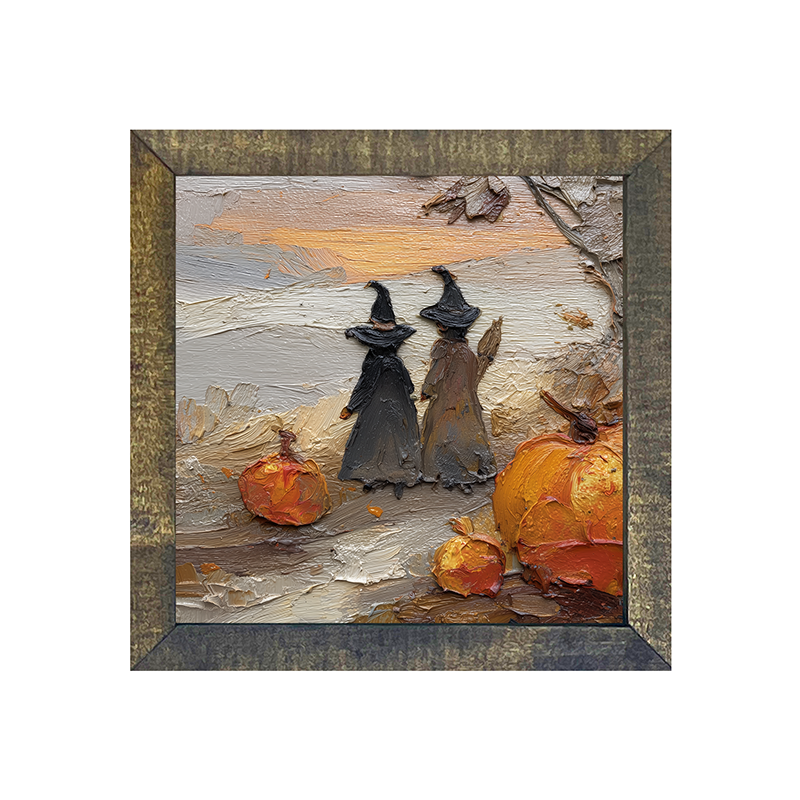 Two Witches with Pumpkins - Square Frame