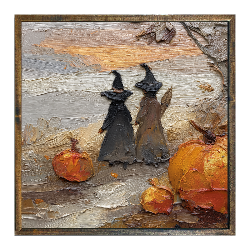 Two Witches with Pumpkins - Square Frame