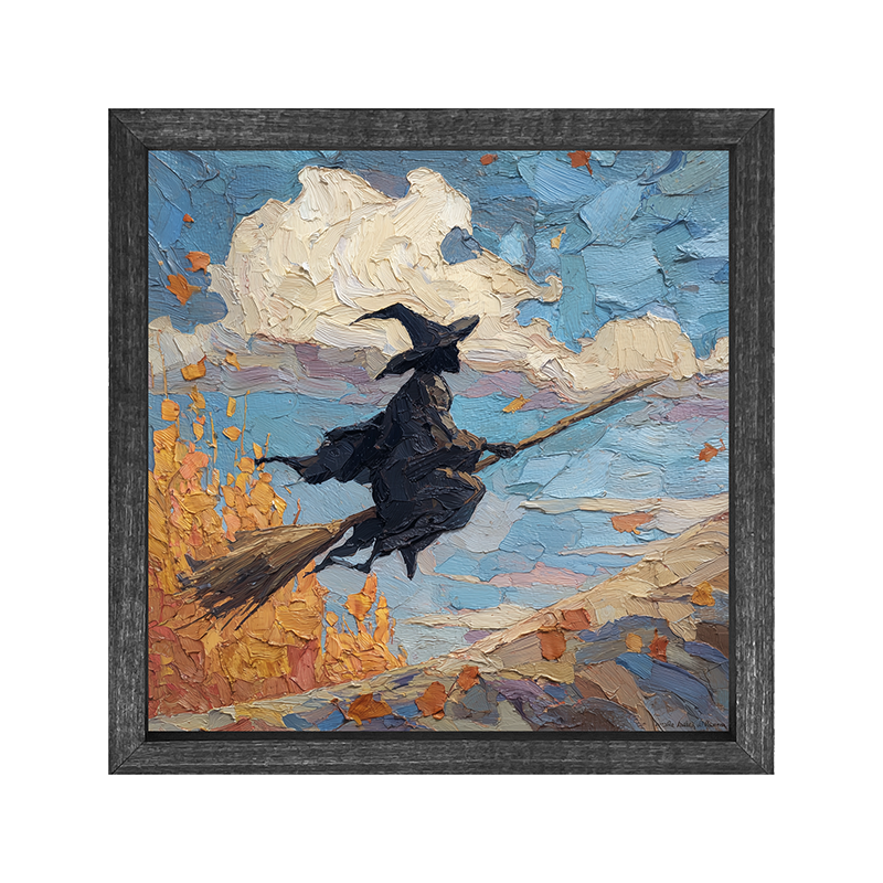 Flying Witch with Clouds - Square Frame