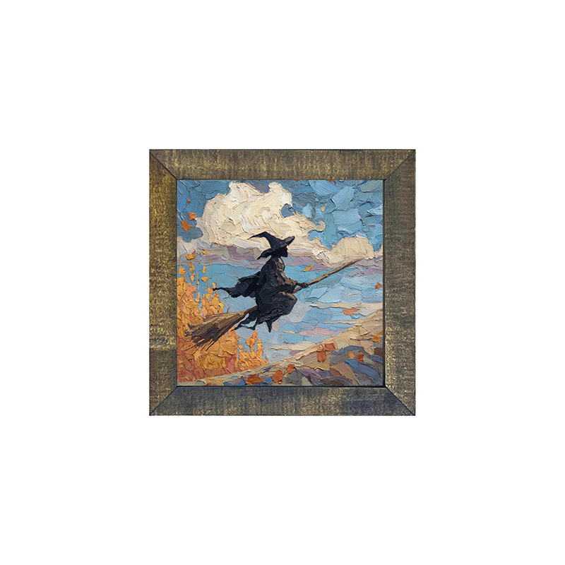 Flying Witch with Clouds - Square Frame