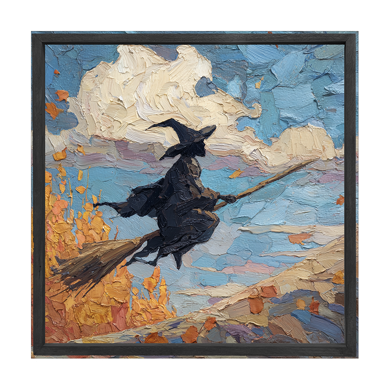 Flying Witch with Clouds - Square Frame
