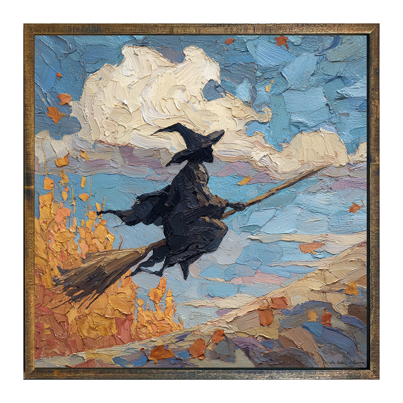 Flying Witch with Clouds - Square Frame