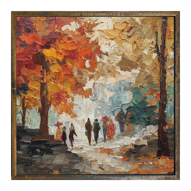 Walking in the Park in Autumn - Square Frame