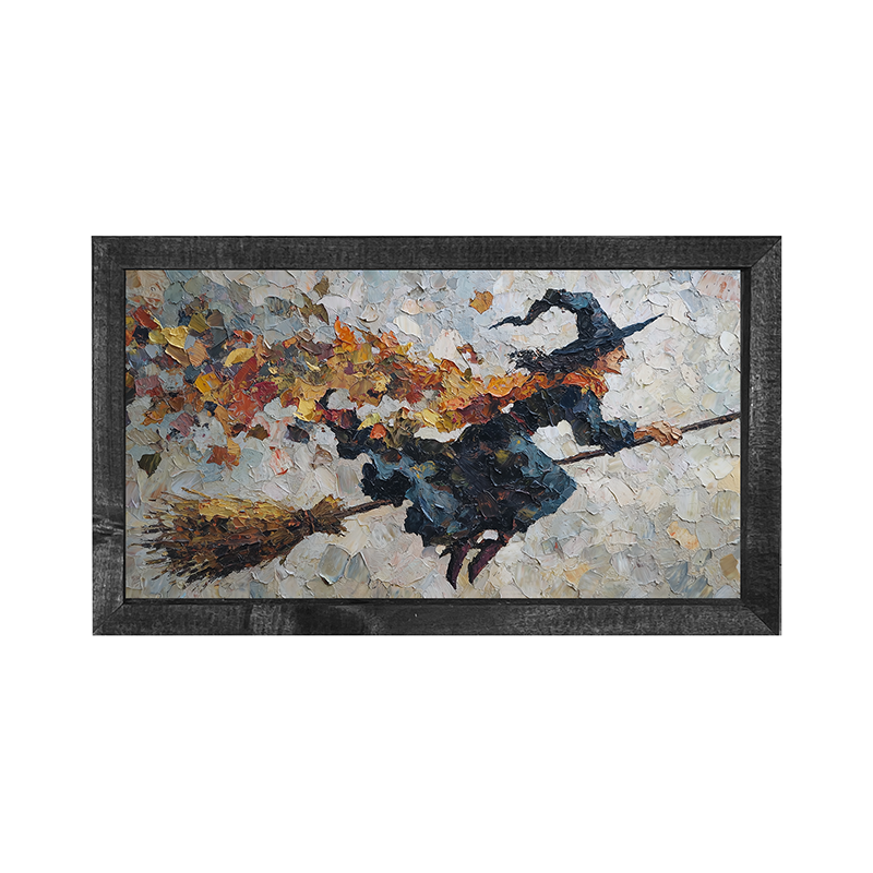 Flying Witch with Leaves - Horizontal Frame