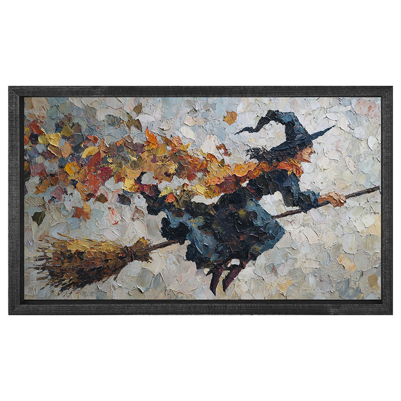 Flying Witch with Leaves - Horizontal Frame