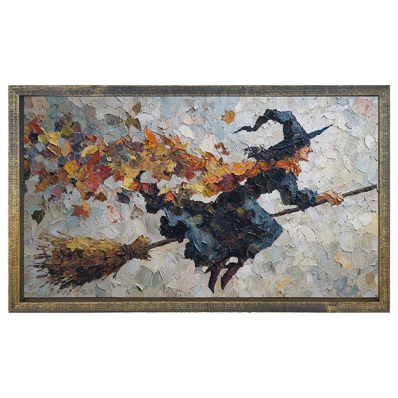Flying Witch with Leaves - Horizontal Frame