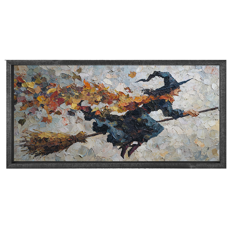 Flying Witch with Leaves - Horizontal Frame