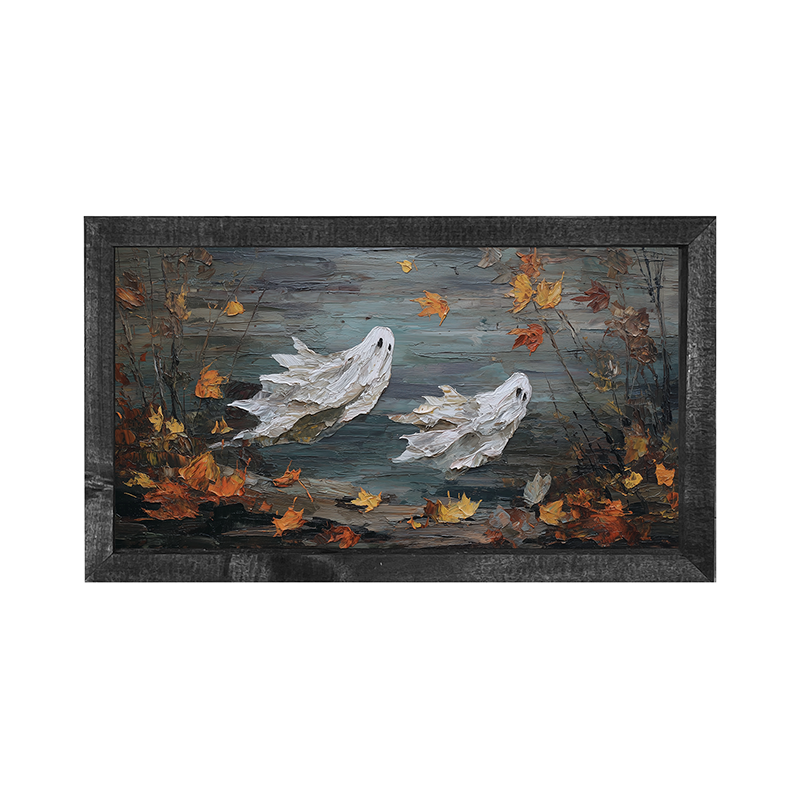 Two Ghosts Flying with Leaves - Horizontal Frame