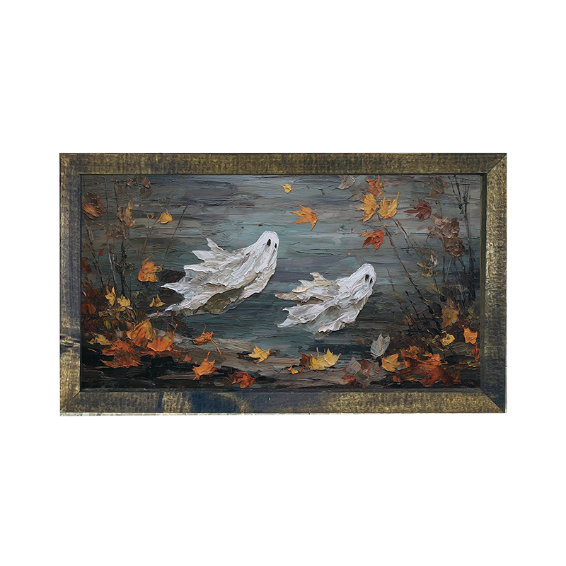 Two Ghosts Flying with Leaves - Horizontal Frame