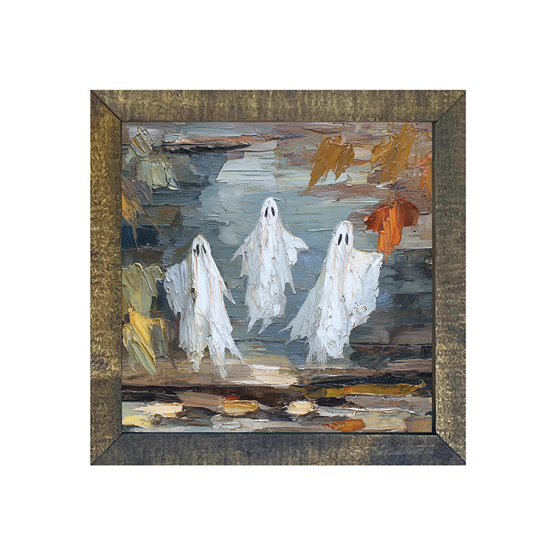 Three Ghosts Floating with Leaves - Square Frame