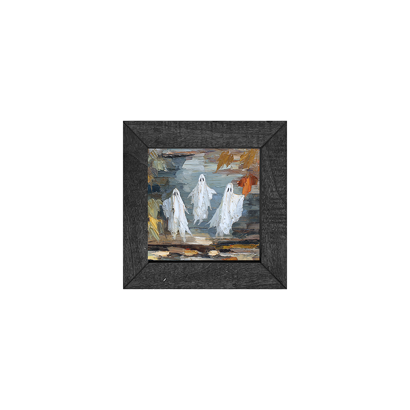 Three Ghosts Floating with Leaves - Square Frame