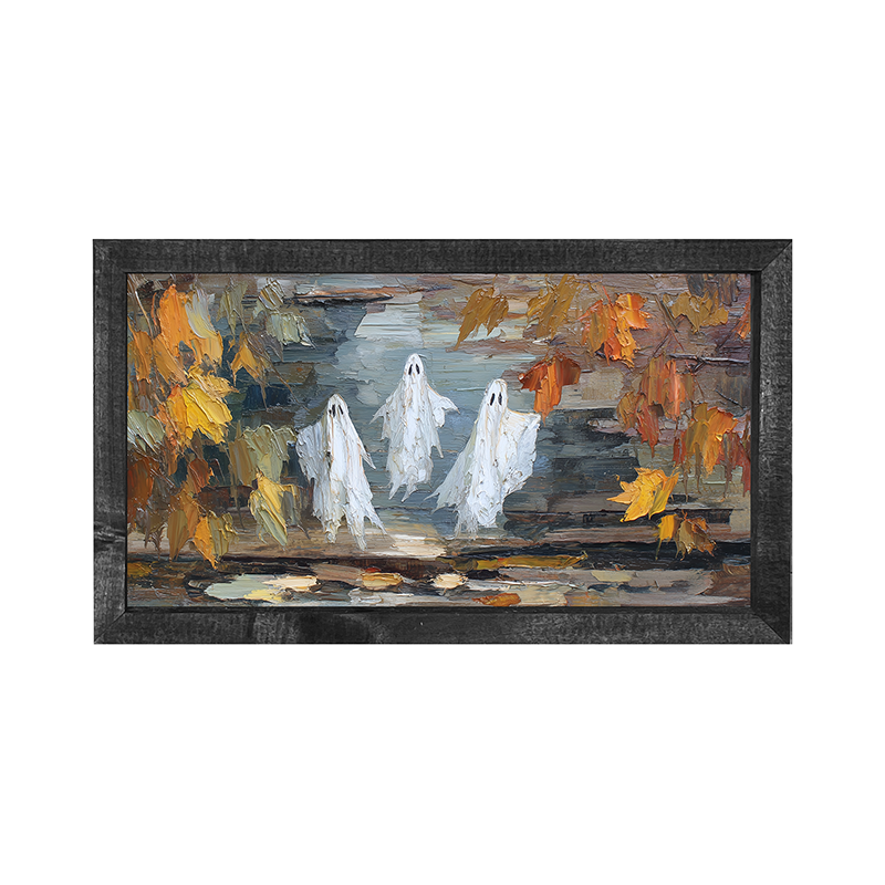 Three Ghosts Floating with Leaves - Horizontal Frame
