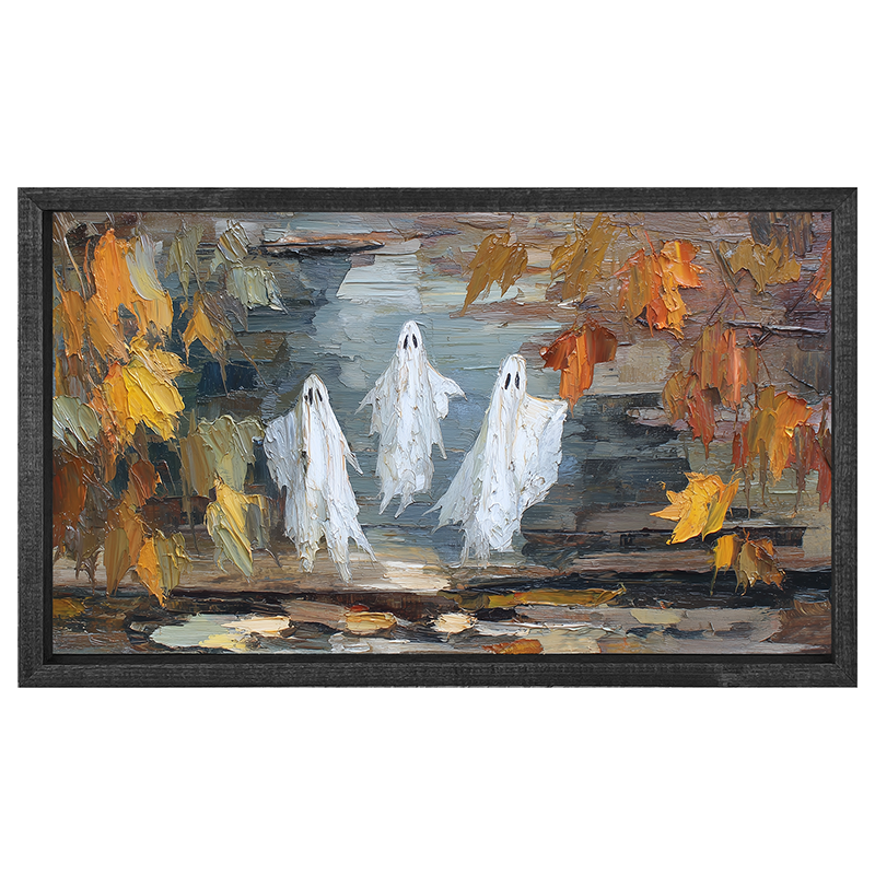 Three Ghosts Floating with Leaves - Horizontal Frame