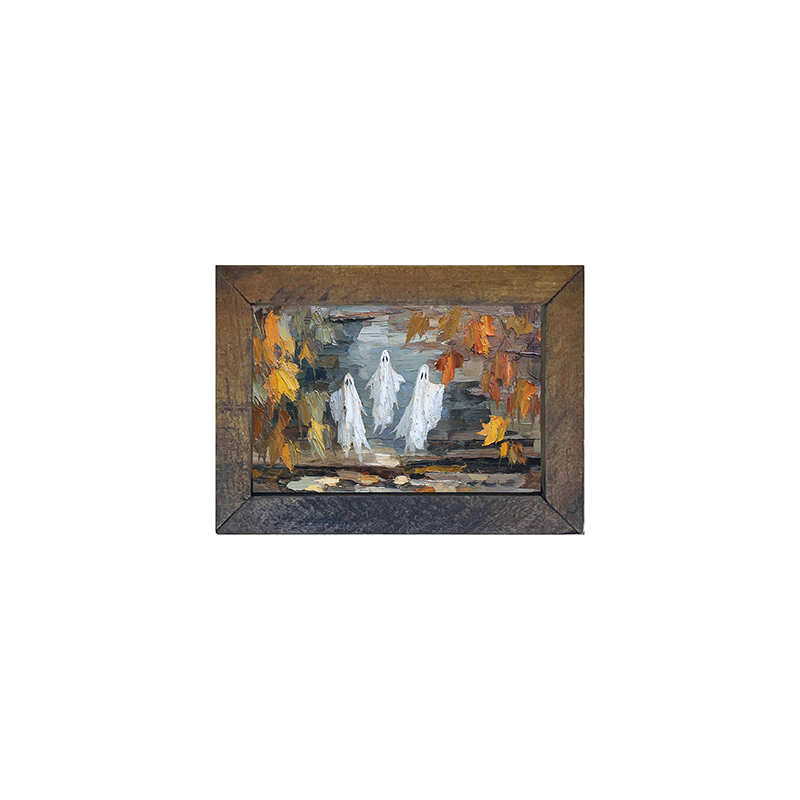 Three Ghosts Floating with Leaves - Horizontal Frame
