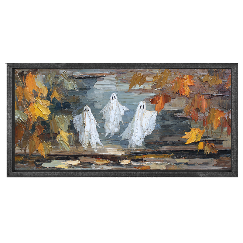 Three Ghosts Floating with Leaves - Horizontal Frame