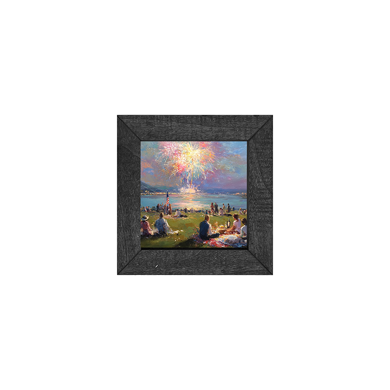 Fireworks and families at the lake - Square Frame