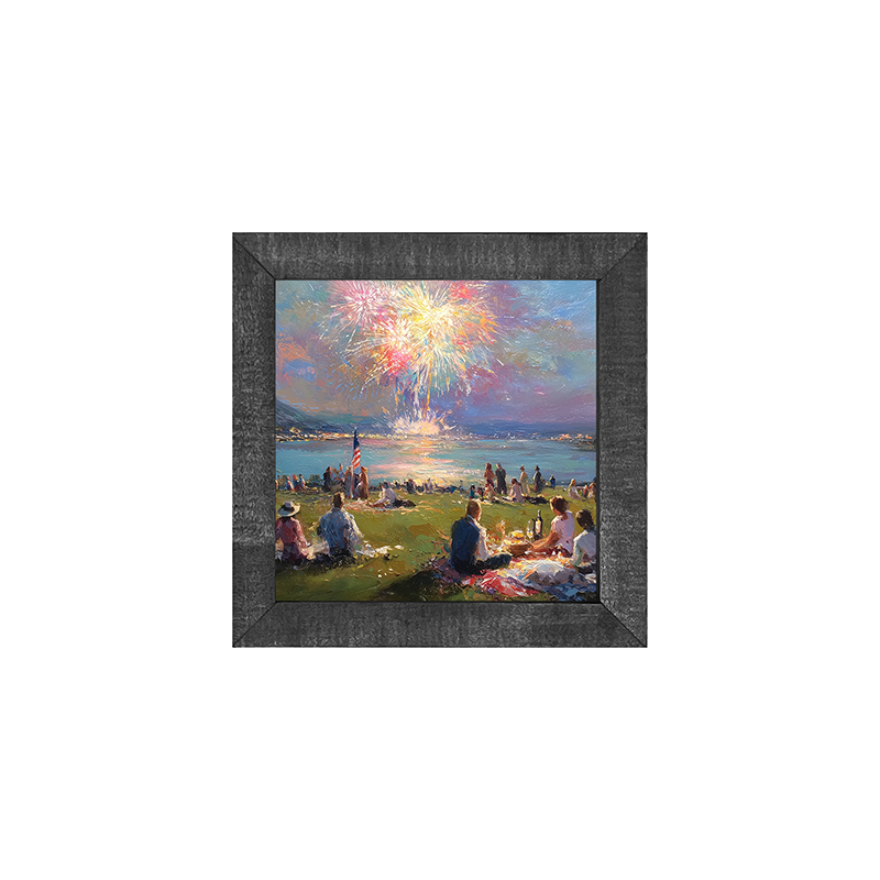 Fireworks and families at the lake - Square Frame