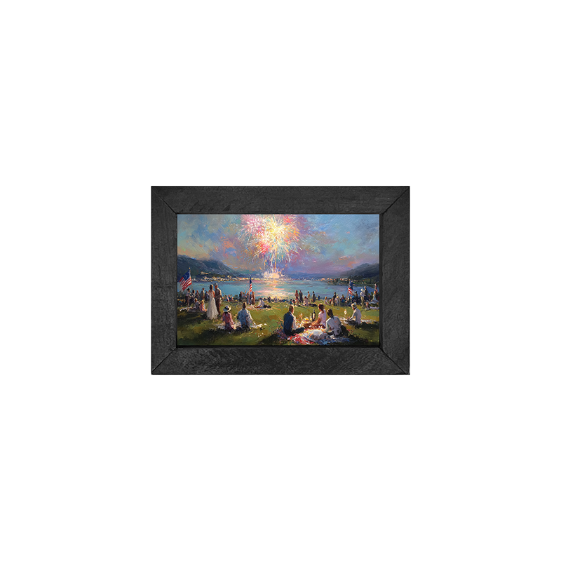 Fireworks and families at the lake - Horizontal Frame
