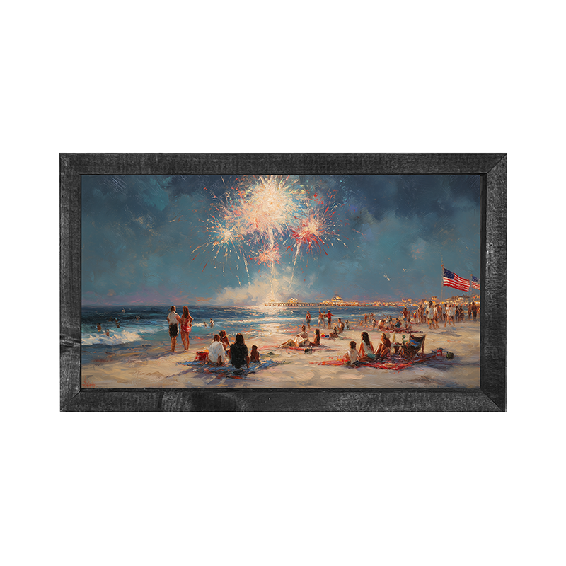 Fireworks and families at the Beach - Horizontal Frame