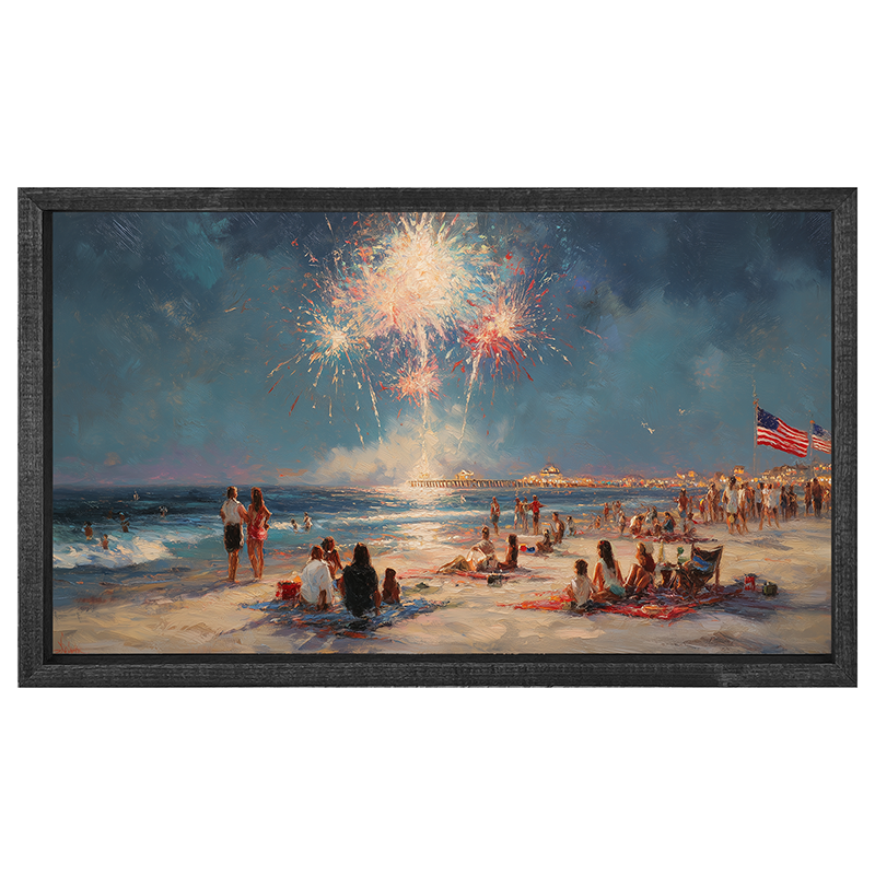 Fireworks and families at the Beach - Horizontal Frame