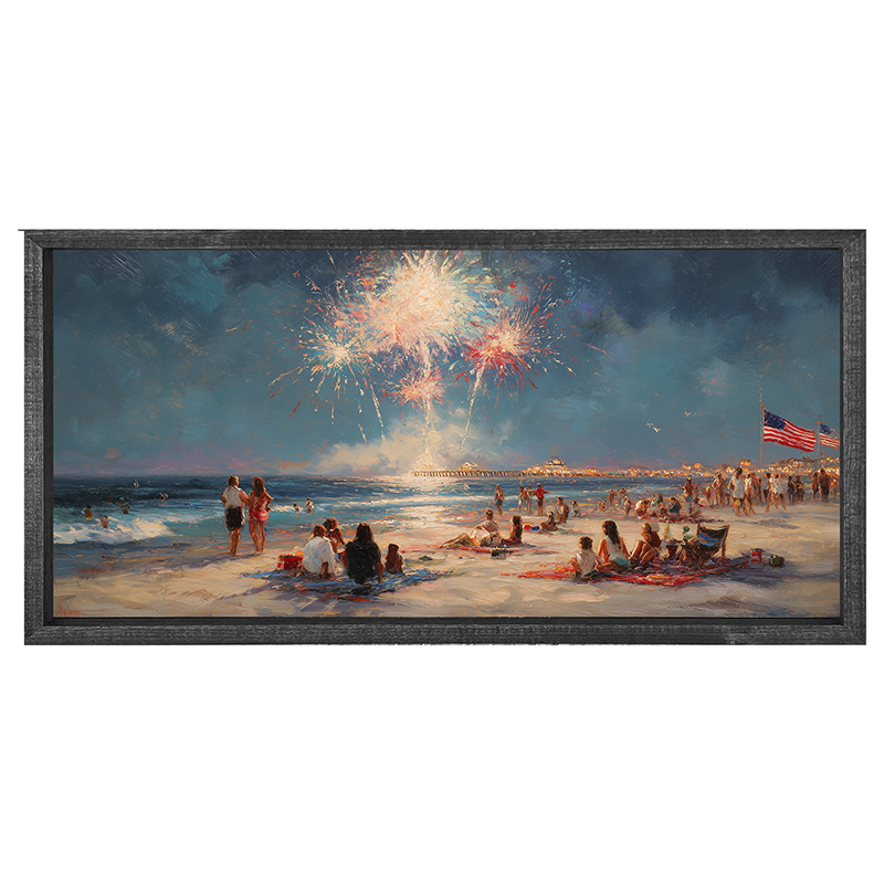 Fireworks and families at the Beach - Horizontal Frame