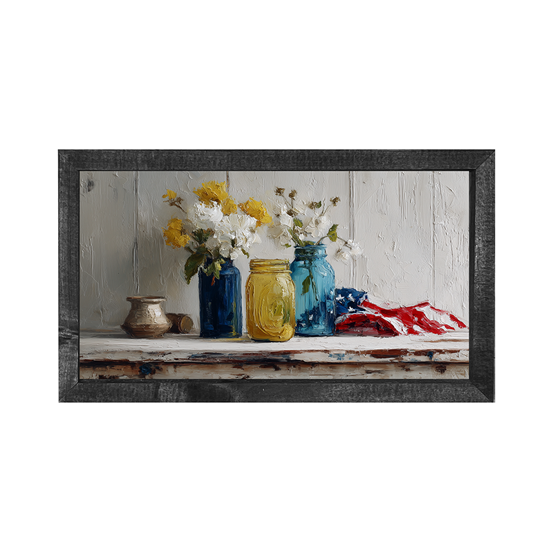 Sideboard Still Life - Jars with American Flag - Horizontal Frame